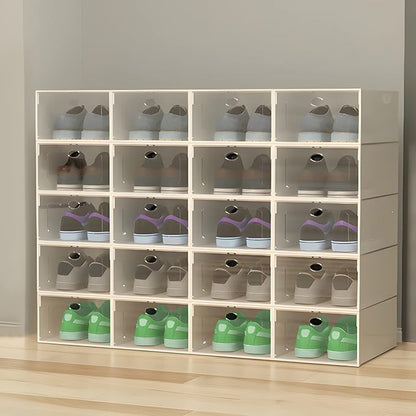 20 PCS Shoe Cabinet Clear Shoe Storage Boxes Stackable Storage Organizer Bins Shoe Organizer for Closet Boot Sneaker Space Saving (20Pcs White)