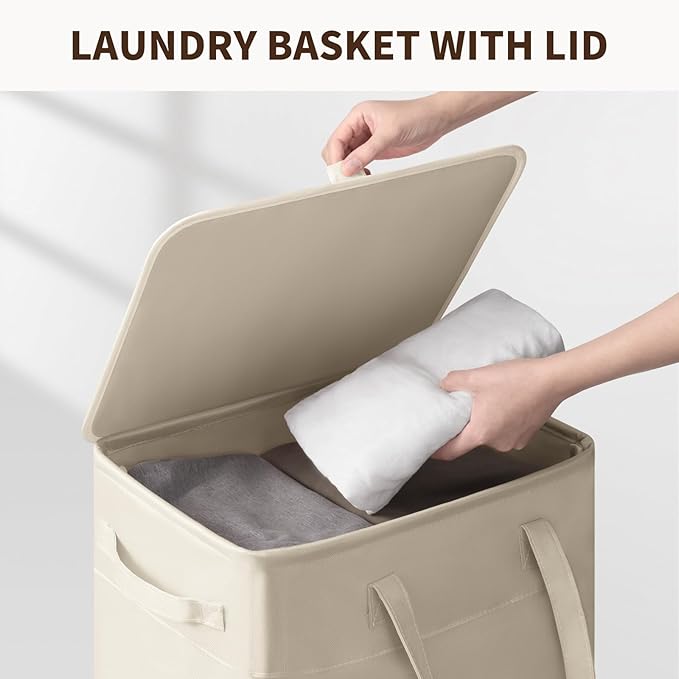 Goodpick Laundry Basket with Wheels and Lid, 100L Collapsible Dirty Clothes Hamper for Laundry Room Bathroom, Extra Large Rolling Hamper with Removable Wash Bag, White