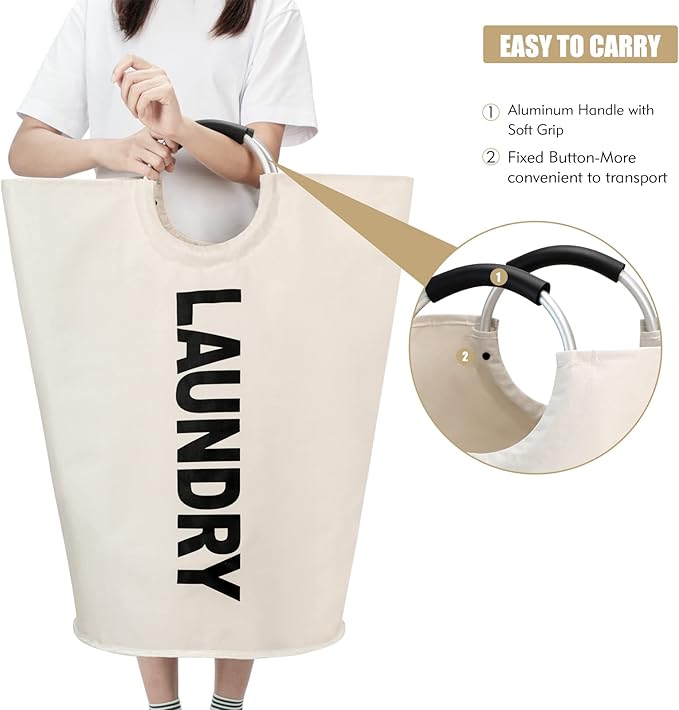 Maxsilan 90L Large Laundry Basket, Freestanding Tall Clothes Hamper, Collapsible Laundry Bag, Beige