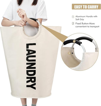 Maxsilan 90L Large Laundry Basket, Freestanding Tall Clothes Hamper, Collapsible Laundry Bag, Beige