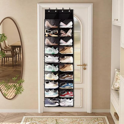 Takywep Over the Door Shoe Organizer, 10-Tier Behind the Door Shoe Rack with 20 Mesh Pockets, Large Deep Pockets Hanging Shoe Storage with 4 Metal Hook