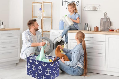 Rectangular Kids Storage Bins,Boys Baskets,Collapsible Anchor Organizer Bin with Handles for Nautical Nursery Decor,Clothes Storage,Book Basket,Gift Basket.( Anchor)