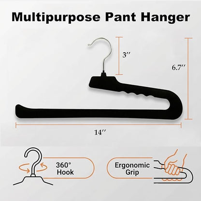 Velvet Pants Hangers, 10 Pack Non-Slip Open Ended Hangers with 360° Swivel Hook, Strong Grip for Trousers, Skirts, and Clothing, Space-Saving Design