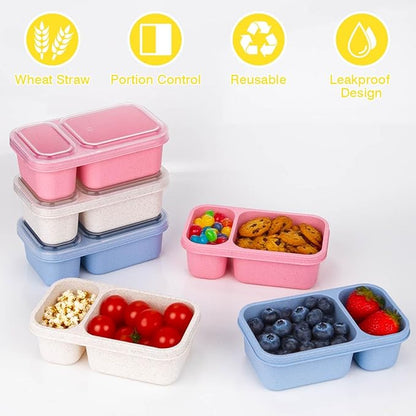 DOSEWART 6Pack 2-Compartment Reusable Snack Containers with Lids, Wheat Straw Reusable Snack Packs for Meal Prep Food Storage On-the-Go Snacking
