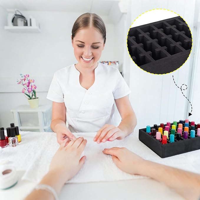 Nail Polish Drawer Organizer, Holder Foam Pad with Slots for Storage 28 Bottles Nail Polish or Essential Oil for Counter Vanity Dresser Desk Drawer, Black