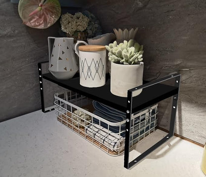 Jojocross Expandable Stackable Spice Rack Cabinet Shelf Organizer in Cabinets Shelves Kitchen Cupboard Organization Stack up Racks Pantry Countertop Storage Large/Black 3 Packs