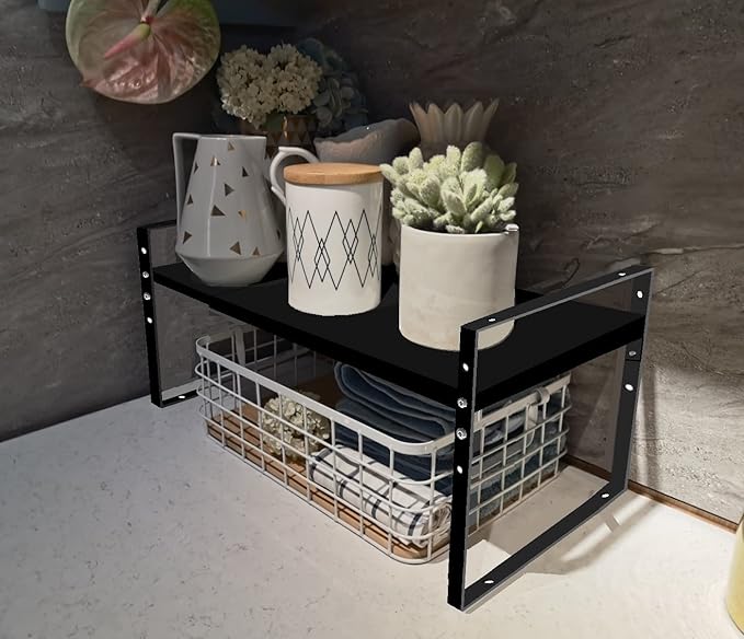 Jojocross Expandable Stackable Spice Rack Cabinet Shelf Organizer in Cabinets Shelves Kitchen Cupboard Organization Stack up Racks Pantry Countertop Storage Medium/Black 2 Packs