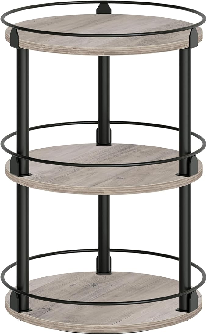 YATINEY 3-Tier Lazy Susan Organizer, Rotating Spice Rack, Spinning Organizer, Industrial Turntable Spice Rack Organizer for Cabinet, Kitchen Countertop, Greige and Black SR23BG