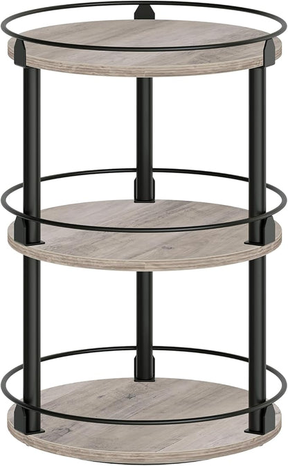 YATINEY 3-Tier Lazy Susan Organizer, Rotating Spice Rack, Spinning Organizer, Industrial Turntable Spice Rack Organizer for Cabinet, Kitchen Countertop, Greige and Black SR23BG