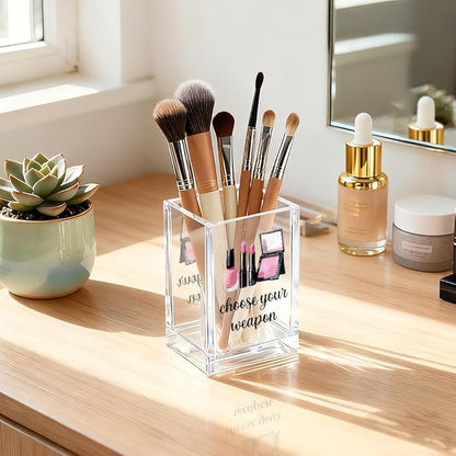 Choose Your Weapon Acrylic Cosmetic Holder, Funny Makeup Brush Organizer Gifts for Cosmetologist Makeup Lover Women Girls, Christmas Birthday Gifts for Daughter Niece Sister BFF
