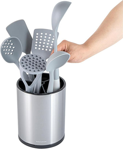 Restaurantware Stainless Steel Utensil Holder 1 Count 6.2 x 6.2 x 7.9 Inches Durable Cutlery Storage Flatware Organizer Rust-Resistant Sink Caddy Silver Kitchenware Holder