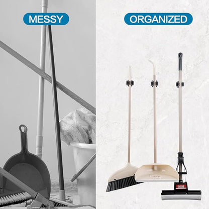 JAMEND CLXP 9PCS Broom and Mop Holder, Heavy Duty Garden Tool Organizer Rack Rake and Shovel Handle, Stainless Steel Mop Hanger. Screws for Wall Mounted. Matte Black