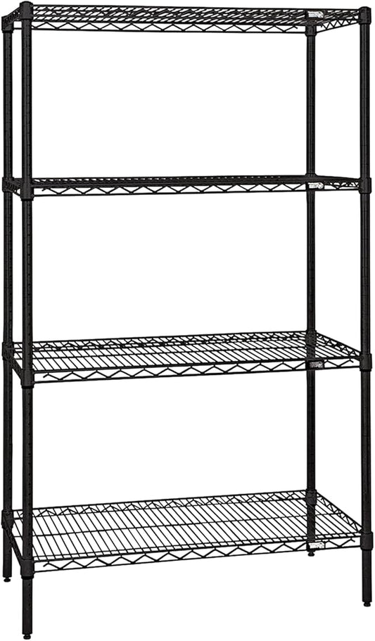 Quantum Storage Systems WR86-1854BK-5 Wire Shelving Starter Kit, 54" W x 18" D x 86" H, 600 lbs Capacity, Carbon Steel, Epoxy Coated, Black, NSF