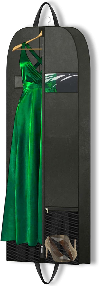 Dress Bags for Gowns 60", Long Garment Bags for Hanging Clothes Travel with Pockets and Zipper, Gusseted Garment Bag for Dress, Shows Dance Costume, Tuxedos, Clothes Protector Suit Cover Bags Black
