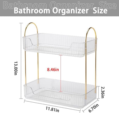 shuang qing 2 Tier Bathroom Counter Organizer Countertop Storage, Cosmetics Skincare Shelf Organizer, Makeup Organizer Perfume for Dresser Vanity Tray, Spice Rack Organizer for Kitchen - Clear
