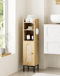 Bathroom Storage Cabinet, Small Corner Floor Hutch with 2Hooks,Narrow Toilet Paper Cabinet with Rattan Door,Bathroom Organizer with Adjustable Shelf, for Small Spaces,Oak