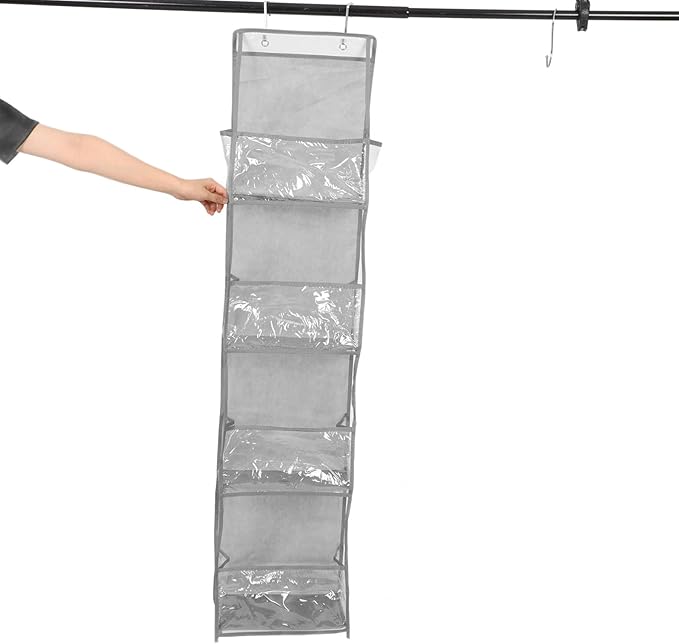 2Pcs Over The Door Handbag Organizer Multi Purpose Hanging Pocket Storage for Home Office School and Space Saving Design with Compartments White Grey