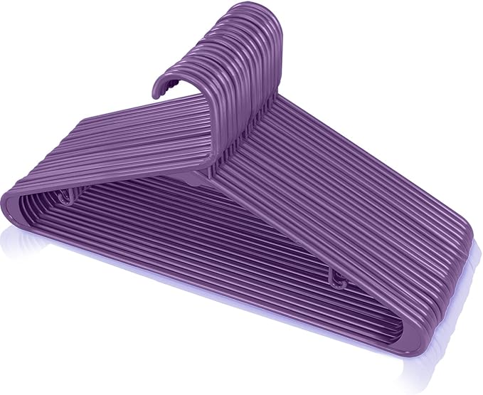 Utopia Home Plastic Hangers 200 Pack - Clothes Hanger with Hooks - Durable & Space Saving Coat Hanger - Heavy Duty Purple Hangers - Skirt Hangers