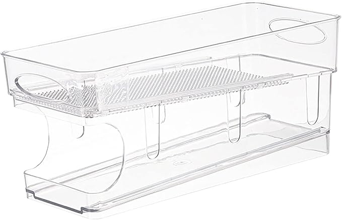 Refrigerator Organizer Bins, Automatic Rolling Transparent Beverage Can Storage, Refrigerator Storage Box, Double Layer Clear Plastic Container, Refrigerator Beverage Can Storage Organizer