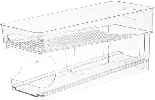 Refrigerator Organizer Bins, Automatic Rolling Transparent Beverage Can Storage, Refrigerator Storage Box, Double Layer Clear Plastic Container, Refrigerator Beverage Can Storage Organizer