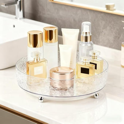 Dezzer 360° Rotating Makeup Organizer, 11" Clear Perfume Organizer Turntable Lazy Susan for Vanity, Pantry, Bathroom Counter, Cabinet, Spinning Cosmetic Storage Holder for Skincare, Perfume, Lotions