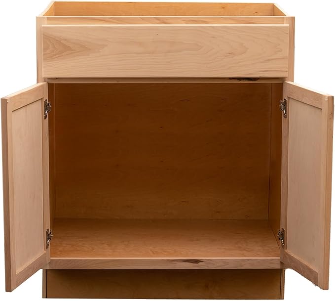 Quicklock RTA (Ready-to-Assemble) | Base Kitchen Cabinets - Shaker Style | Made in America (Raw Hickory, 36" Wx34.5 Hx24 D Sink Base)