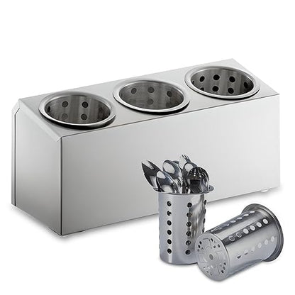 OCS Parts 3-Compartment Silverware Display Holder | Stainless Steel Cylinders | Stainless Steel Kitchen Caddy Utensil Holder with Perforated Cylinders for Home Kitchens, Restaurants and Buffets