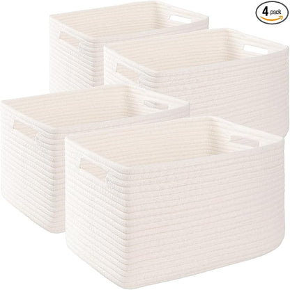 4 Pack Storage Baskets for Organizing, Woven Baskets for Shelves - Perfect for Toys, Books, Towels, and Clothes, Durable Gift Basket Bins Toy Storage, 15.7''Lx11.8''Wx7.8''H, White
