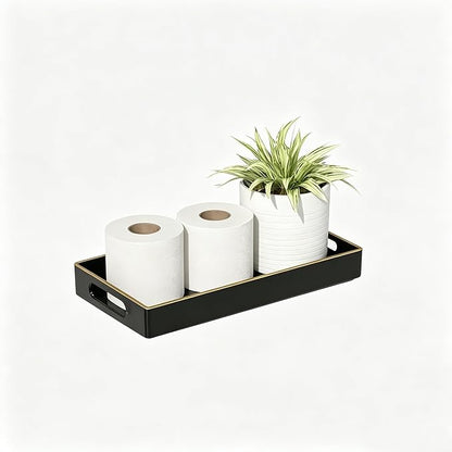 Black Bathroom Vanity Tray for Countertop,Small Rectangular Plastic Tray for Toilet Tank,Multi-Purpose Bathroom Organizer for Makeup,Perfumes,Jewelry,Candles & Keys
