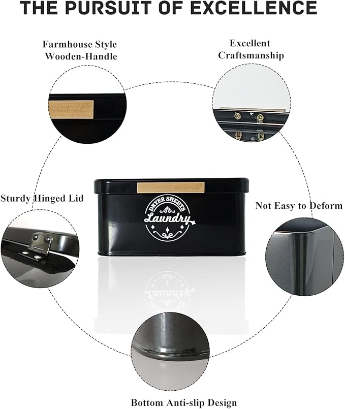 SACREDAY Dryer Sheet Holder Container for Laundry Room Organization, Farmhouse Laundry Organization and Storage, Metal Dryer Sheet Dispenser for Laundry Room Decor (Black)