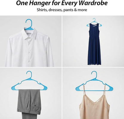 Plastic Hangers for Clothes - Durable & Versatile Color, Coat, Shirt & Pants Hangers - Space Saving Closet Storage Organizer Essentials with Non-Slip for Home, Dorm, Apartment (Blue, 30 Pack)