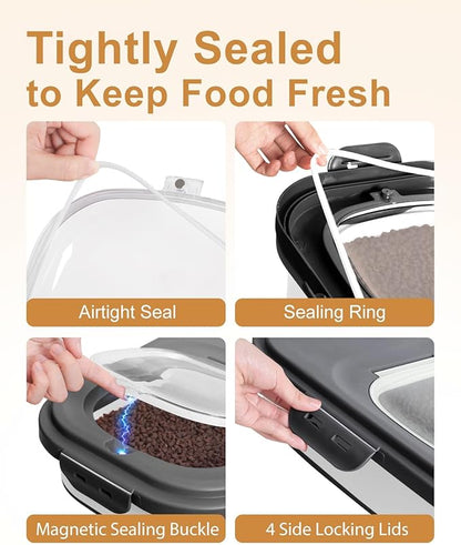 20-30 Lbs Rice Storage Container,Collapsible Food Storage Containers with Rolling Wheel Airtight Locking Lid,Flour Storage Container with Cup and Scoop,Suitable for Food,Rice,Pet Food,Flour