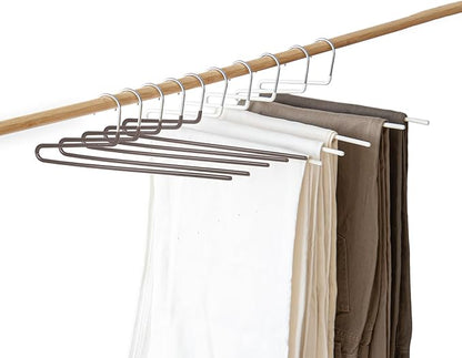 SHIMOYAMA Space Saving Pant Hangers, 5 Pack, Semi-Open Trouser Hanger for Jeans & Pants, Single Rod Closet Organizer for Slacks, Khakis (Chocolate Brown)