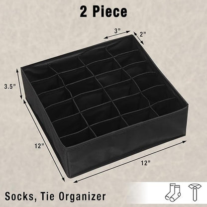 Simple Houseware 2 Pack Closet Sock Organizer, 24 Cell Drawer Divider, Black