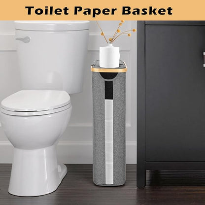 Odonata Large Toilet Paper Storage Basket with Lid, Slim Toilet Paper Organizer, Hold up to 20 Regular Rolls or 15 Mega Rolls. (Grey, 49L)