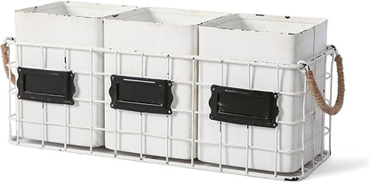 NIKKY HOME Farmhouse 3 Compartment Flatware Cutlery Caddy Countertop Silverware Holder for Spoons, Knives, Forks - White