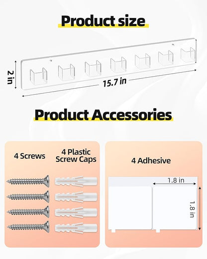 MaxGear Sunglasses Organizer Wall Mount, 2-Pack Acrylic Eyewear Display Holder with 14 Slots, for Glasses/Sunglasses Storage, Includes Adhesive Tape & Screws, Clear Wall Mounted Shelf for Closet, Door