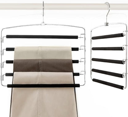 TOPIA HANGER Pants Hangers Space Saving, 2-Pack Swing Arm Pants Organizer for Closet, Non-Slip Foam Padded Organizer Hanger for Multi Slacks, Jeans, Trousers, Skirts, Scarfs, Black-CT08B
