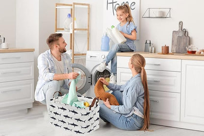 Rectangular Shark Basket,Kids Basket for Boys,Collapsible Toy Organizer Bin with Handles for Clothes Storage.(Sharks)