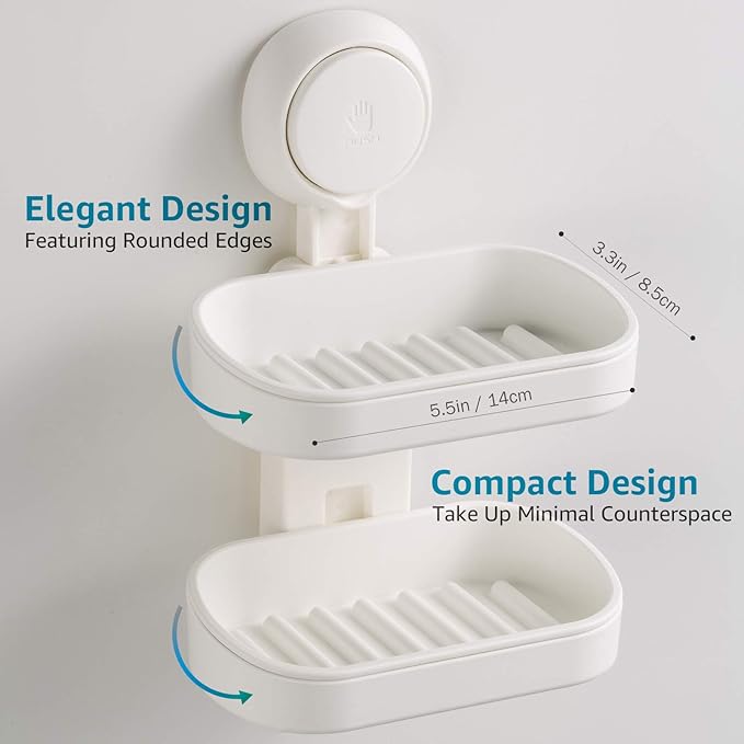 HOME&I Suction Cup Soap Dish Holder – Strong Vacuum Suction, Waterproof, Self-Draining Soap Dish for Shower, Bathroom, Kitchen Sink – No Drilling, Reusable (White)