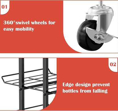 smusei Water Bottle Organizer 5 Tier Metal Water Bottle Storage Rack with Lockable Wheels Bottled Water Holder for Floor, Mobile Beverage Drink Stand Soda Can Shelf for Kitchen, Living Room, Office