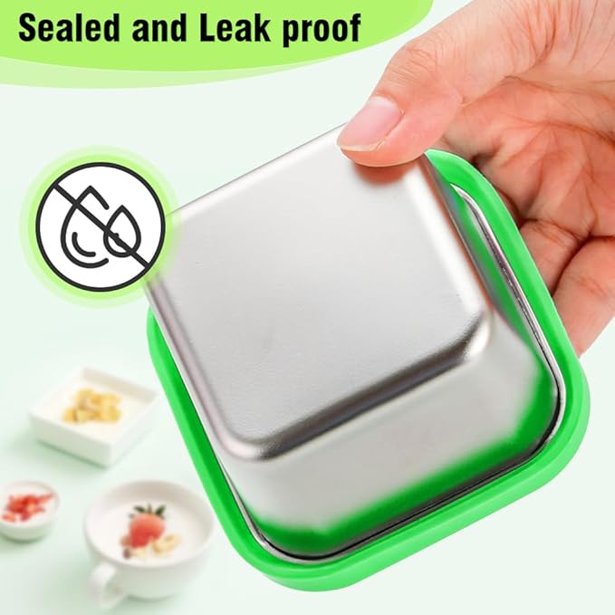 Showvigor 6-Pack Stainless Steel Snack Containers with Lids, 2-Compartment Snackle Box for Adults, 6oz Leakproof Metal Food Storage for Office & Gym, Reusable Portion Control Prep Set