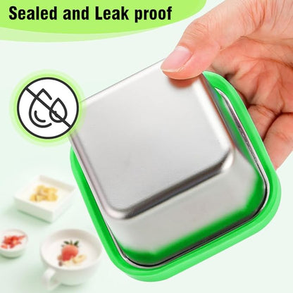 Showvigor 6-Pack Stainless Steel Snack Containers with Lids, 2-Compartment Snackle Box for Adults, 6oz Leakproof Metal Food Storage for Office & Gym, Reusable Portion Control Prep Set