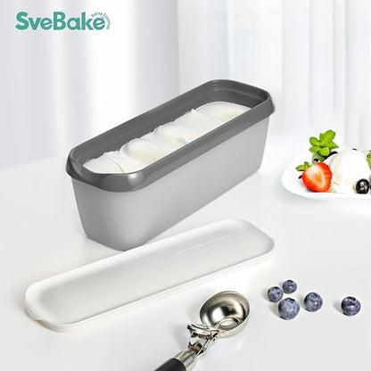 Ice Cream Storage Containers with Lids 2 PACK - 1.5 Quarts Homemade Ice Cream Tubs, Freezer Containers, Light Grey