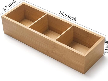 Bamboo Bathroom Basket, Wood Toilet Tank Basket, Wooden Storage Box with 3 Compartments for Bathroom Organizer (14.6 x 4.7 x 3.1 inch)