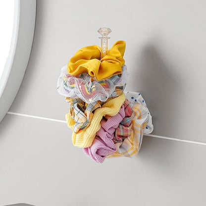 4 PACK Adhesive Scrunchie Holder DIY Hair Accessories Organizer Wall Hooks Waterproof Scrunchy Storage Clear Glitter Stick Scrunchies Holder Headband Hairband Hair Ties Holder