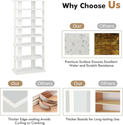 COSTWAY 7 Tiers Shoe Rack, Double Rows Vertical Tall Narrow Patented Shoe Organizer, Free Standing Shoe Rack for Small Space, Entryway, Closet, Living Room, Bedroom (White)