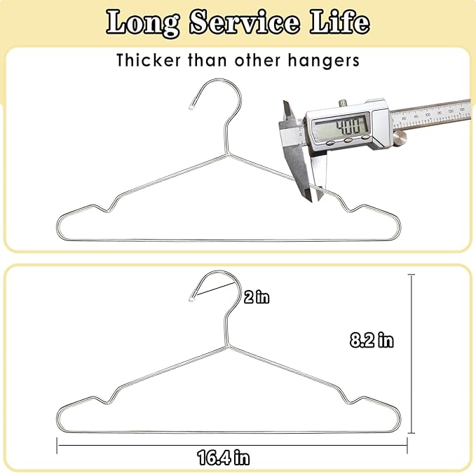 50 Pack Stainless Steel Space Saving Hangers with Grooves - 16.4 Inch Non-Slip Coat Hangers for Sling Dress Clothes Shirt Pant