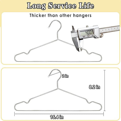 50 Pack Stainless Steel Space Saving Hangers with Grooves - 16.4 Inch Non-Slip Coat Hangers for Sling Dress Clothes Shirt Pant