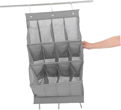 Happyyami 12Grid Hanging Shoe Organizer with Space Saving Over Door Shoe Rack for Sneakers Sandals and Accessories Tear Resistant for Closets and Apartments